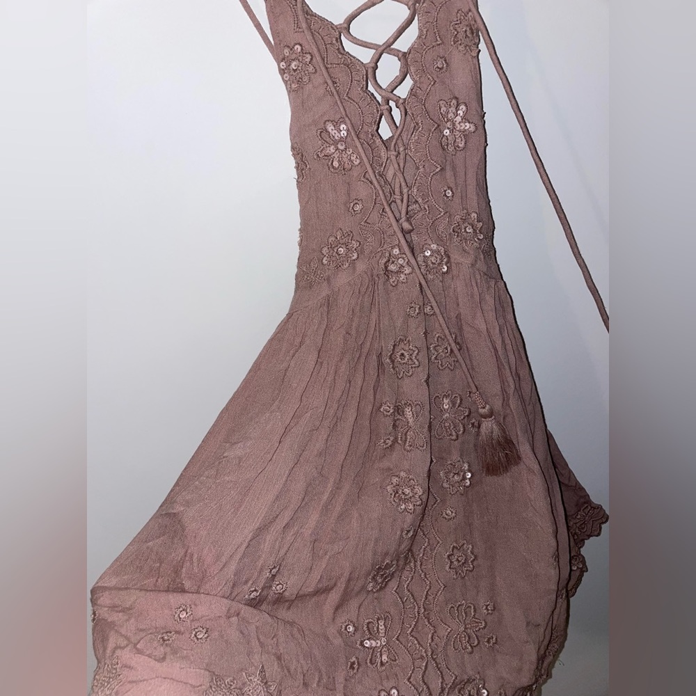Free People Blush Pink Dress with Sequins Flowers, Size S NWT